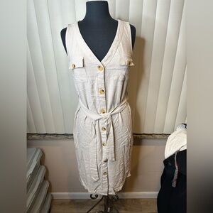 New Directions Cream Sleeveless Midi Dress with Gold Buttons Size Medium